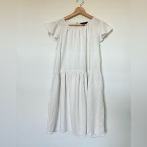 Banana Republic Linen Dress M Ivory Babydoll Mini Flutter Sleeve Summer